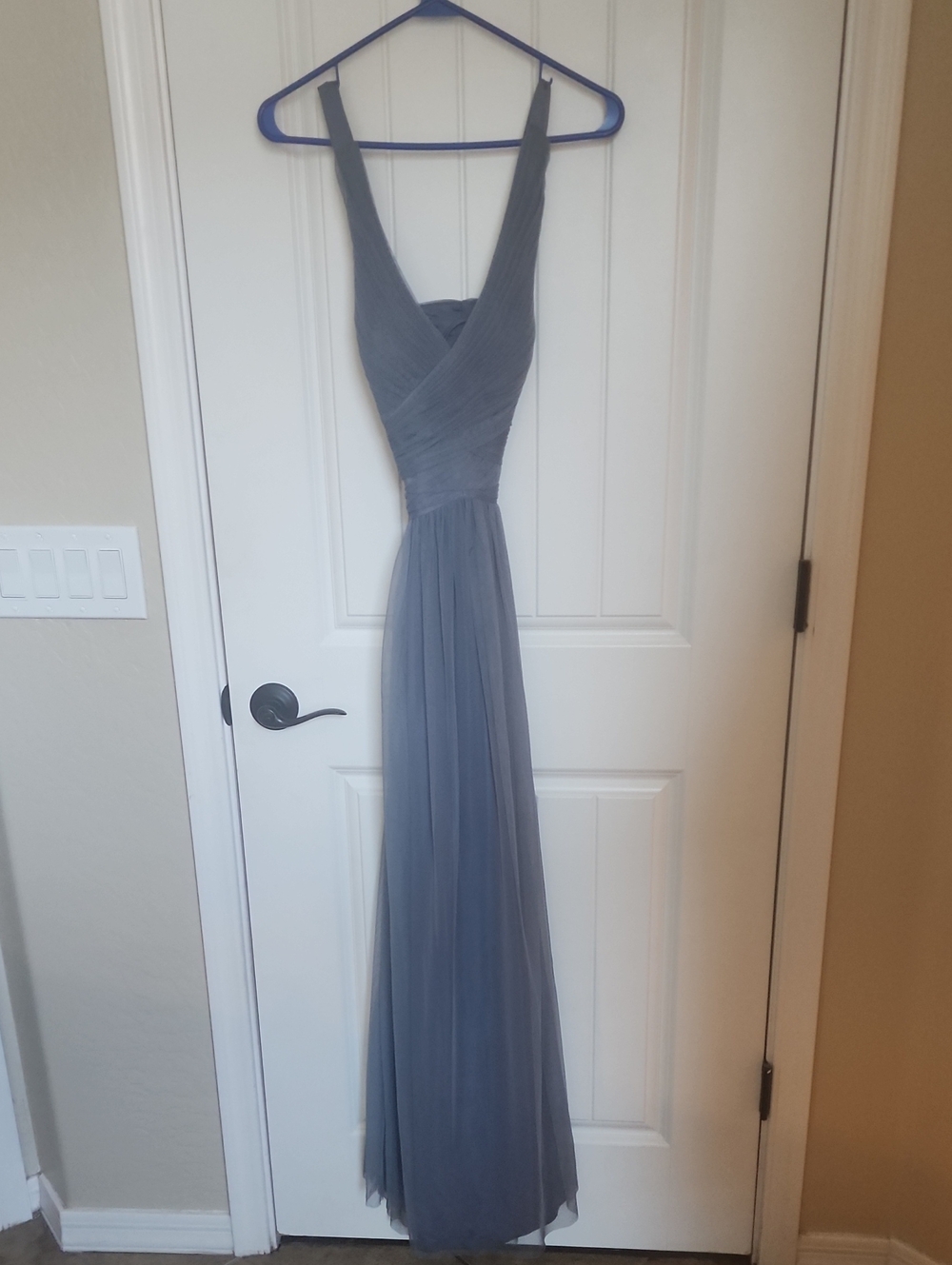 Anthropologie BHLDN Chiffon Blue Gray V-Neck Evening Dress